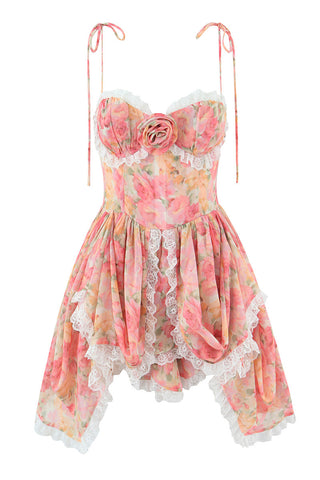 Floral Casual Dress With Lace Accents