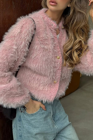 Faux Fur Button-Front Cardigan