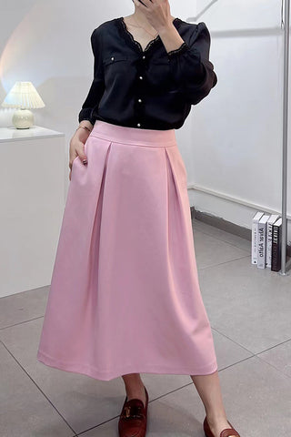 Pleated A-Line Midi Skirt