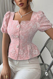 Button-Front Floral Peplum Top