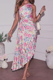 Floral One-Shoulder Pleated Dress