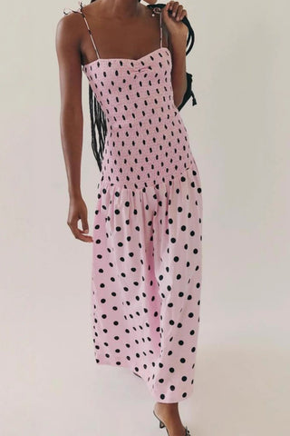 Polka Dot Smocked Casual Dress