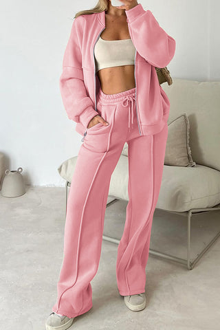 Zip-Front Wide-Leg Pants Set