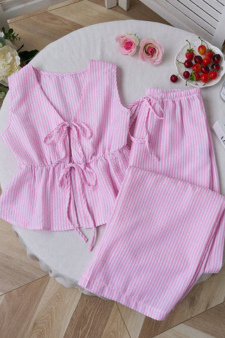 Striped Tie-Front Pants Set