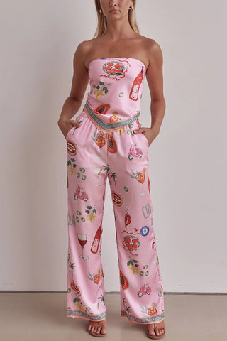 Strapless Printed Pants Set