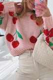 Cherry Print Loose Cropped Sweater