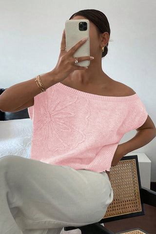 Off-Shoulder Floral-Patterned Sweater