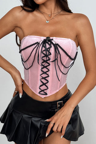 Strapless Corset Tank with Pearl Details