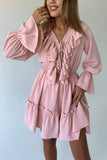 Ruffled V-Neck Casual Dress