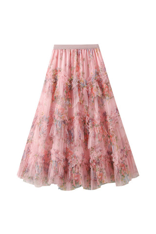 Floral Ruffle Maxi Skirt