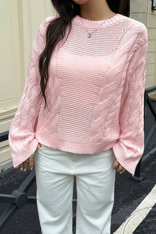 Cable Knit Sweater with Flowing Sleeves