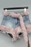 Faux Fur Trim Denim Shorts