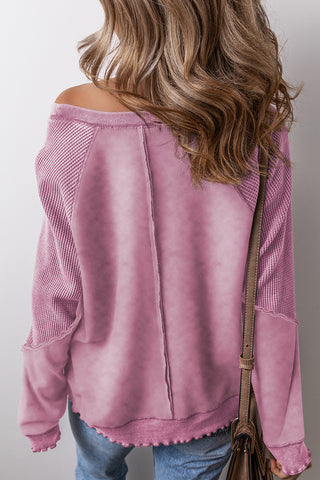 Waffle Knit Patchwork Raglan Sleeve Top