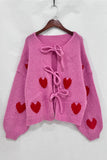 Heart Pattern Tie-Front Cardigan