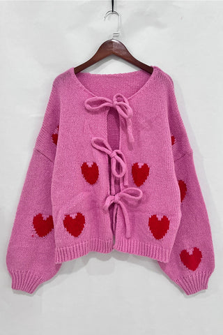 Heart Pattern Tie-Front Cardigan