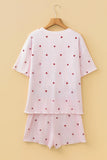 Heart Print Ribbed Knit Shorts Set