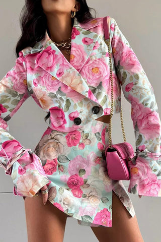 Floral Blazer and Skirt Set
