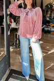 Velvet Ribbon Bow Knot Long Sleeve Blouse