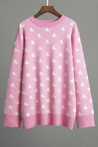Patterned Knit Crewneck Sweater