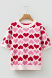 Heart Print Crew Neck Short Sleeve Sweater