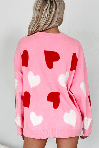 Heart Patterned Oversized Sweater