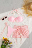 Tie-Front Bikini Set with Ruched Cover-Up