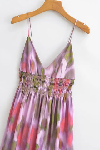 Tie-Dye Tie-Back Casual Midi Dress