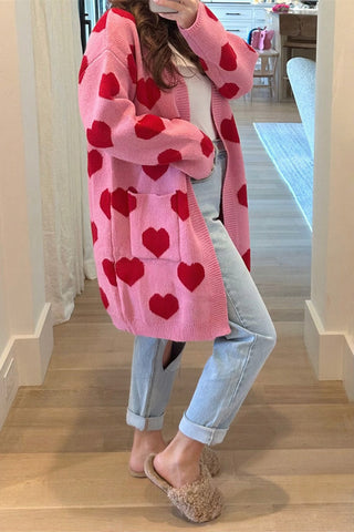Heart-Patterned Open Front Cardigan