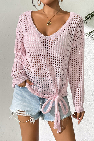 Knit Hollow-Out Tie-Front Cover-Up