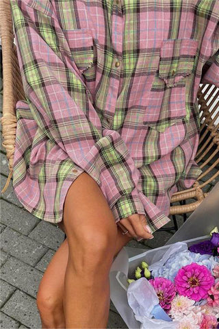 Plaid Button-Front Oversized Shirt