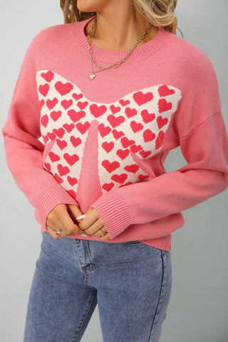 Heart Bow Graphic Valentine Sweater