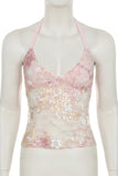 Sequin Embellished Halter Camisole Top