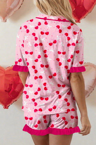 Cherry Print Button Pajama Set
