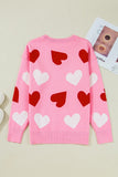 Pearl Embellished Heart Pattern Valentine Sweater