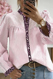 Stripe Leopard Patchwork Long Sleeve Shirt
