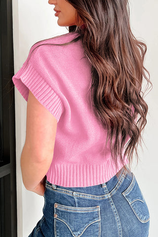 Heart-Embellished Short Sleeve Sweater