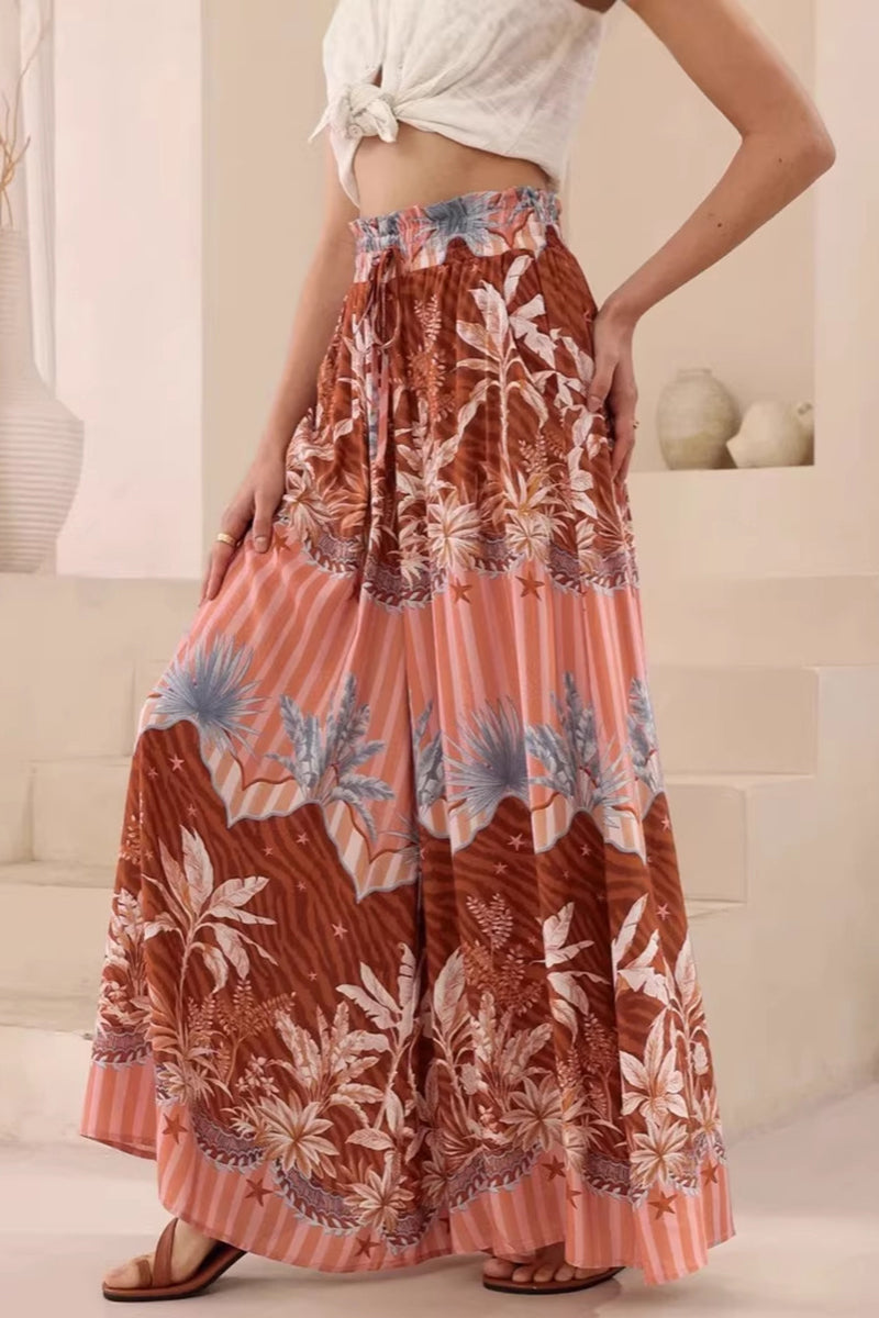 Floral Wide-Leg Casual Pants
