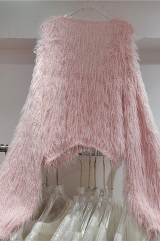 Floral Embellished Fuzzy Sweater
