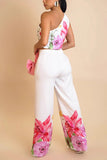 One-Shoulder Floral Pants Set