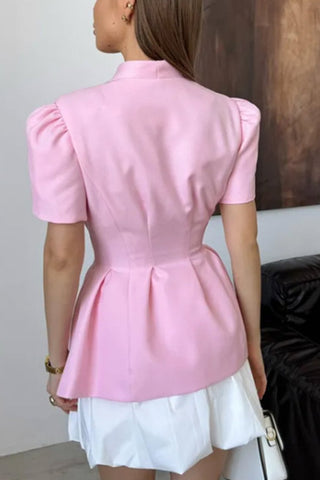 Elegant Button-Up Blazer with Floral Accent