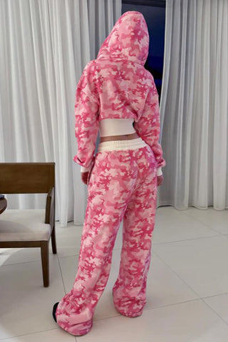 Cropped Camouflage Hoodie Set