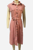 Belted Button-Front Denim Dress
