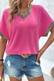 Leopard Patchwork V Neck T Shirt