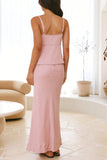 Buttoned Crop Top and Maxi Skirt Set