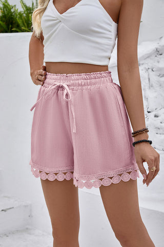 Lace-Trim Elastic Waist Casual Shorts