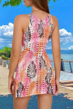 Mesh Cover-Up Dress with Tropical Print