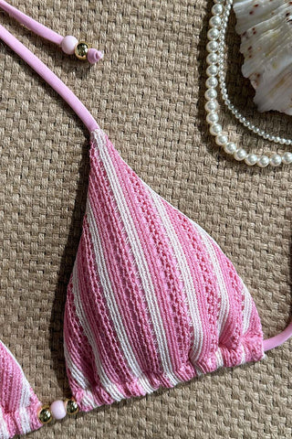 Striped Bikini Set With Halter Top