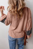 Patterned Sleeve Blouse with V-Neck