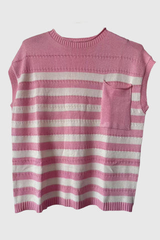 Sleeveless Striped Pocket Sweater Top
