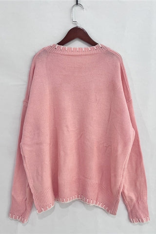 Bow Accent Sweater with Ribbed Trim